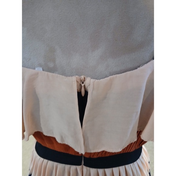 After Market Womens Colorblock Striped Pleated Midi Dress Peach Navy Rust Large - Picture 6 of 12